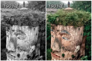 สภาพของพระพุทธรูปเล่อซาน อายุกว่าพันปี ปลายราชวงศ์ชิงถึงต้นยุคสาธารณรัฐจีน สภาพของพระพุทธรูปเล่อซาน อายุกว่าพันปี ปลายราชวงศ์ชิงถึงต้นยุคสาธารณรัฐจีน